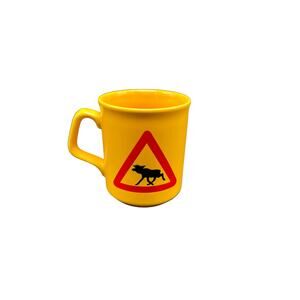 Moose Crossing Sign Coffee Mug Yellow w/ Red Triangle & Moose - Made in England